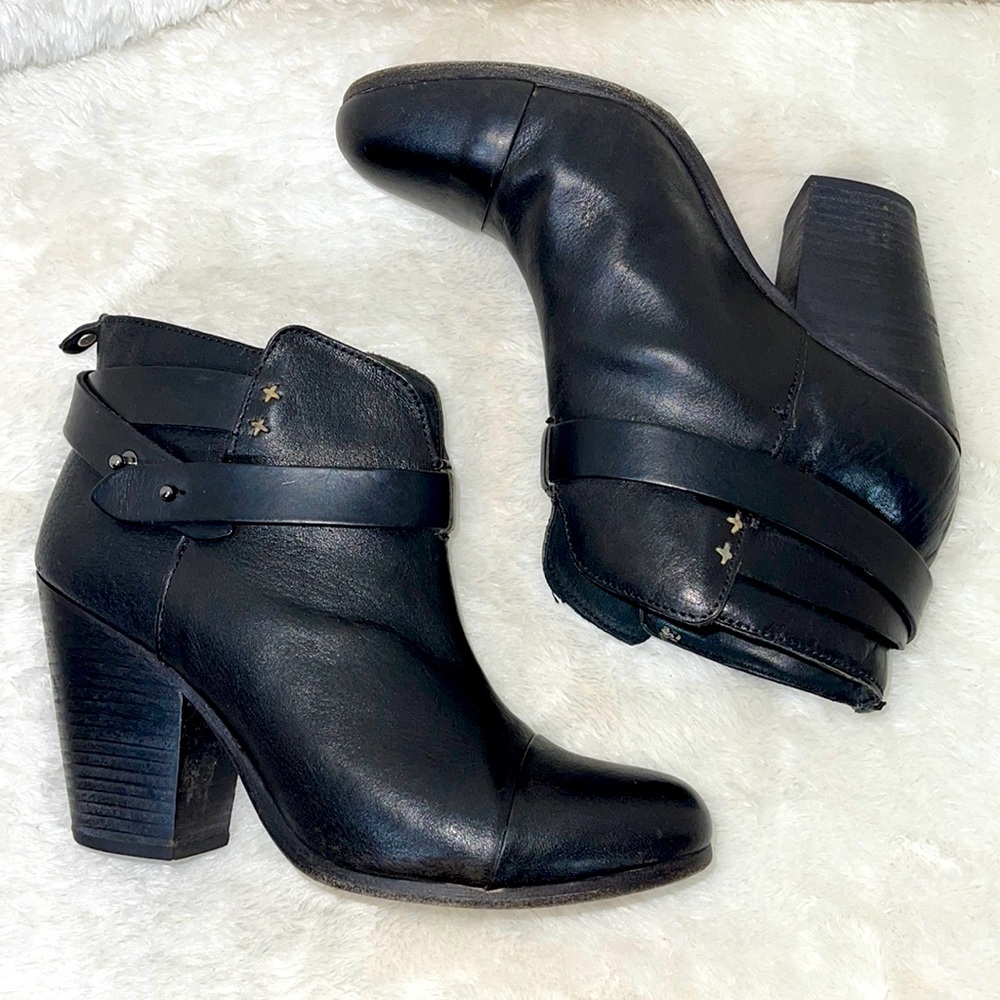 Rag & Bone Harrow Boot Black Leather Boots & stacked heel SZ 9 dust bag & box